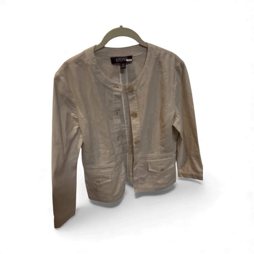 Kasper Safari Style Blazer Jacket Linen Blend Cream/Tan Size 10 - Picture 12 of 12